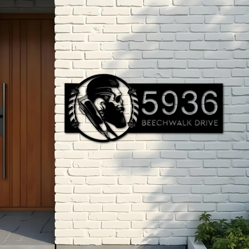 Custom Metal Barber shop hair dresser salon Metal Address Sign Custom House number Hanging Address Plaque Yard Sign Outdoor
