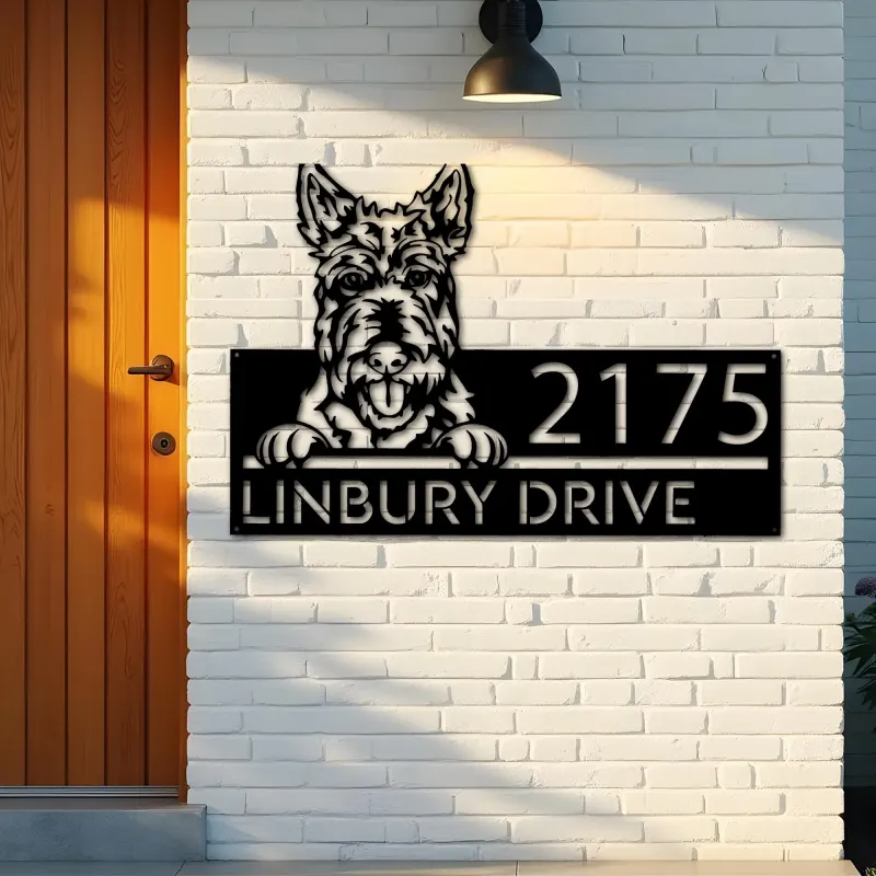 Custom Metal Scottish Terrier Dog Cute puppy Metal Address Sign House number Hanging Address Plaque Yard Sign Outdoor decor