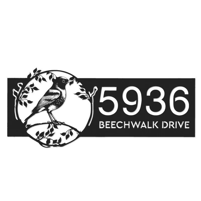 Custom Metal Robin Bird on floral wrealth Metal Address Sign, House number, Outdoor Number Signage, Yard Sign Address Plate