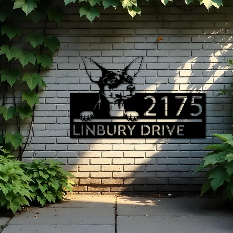 Custom Metal Toy Fox Terrier dog Puppy Metal Address Sign House number Hanging Address Plaque Yard Sign Outdoor decor