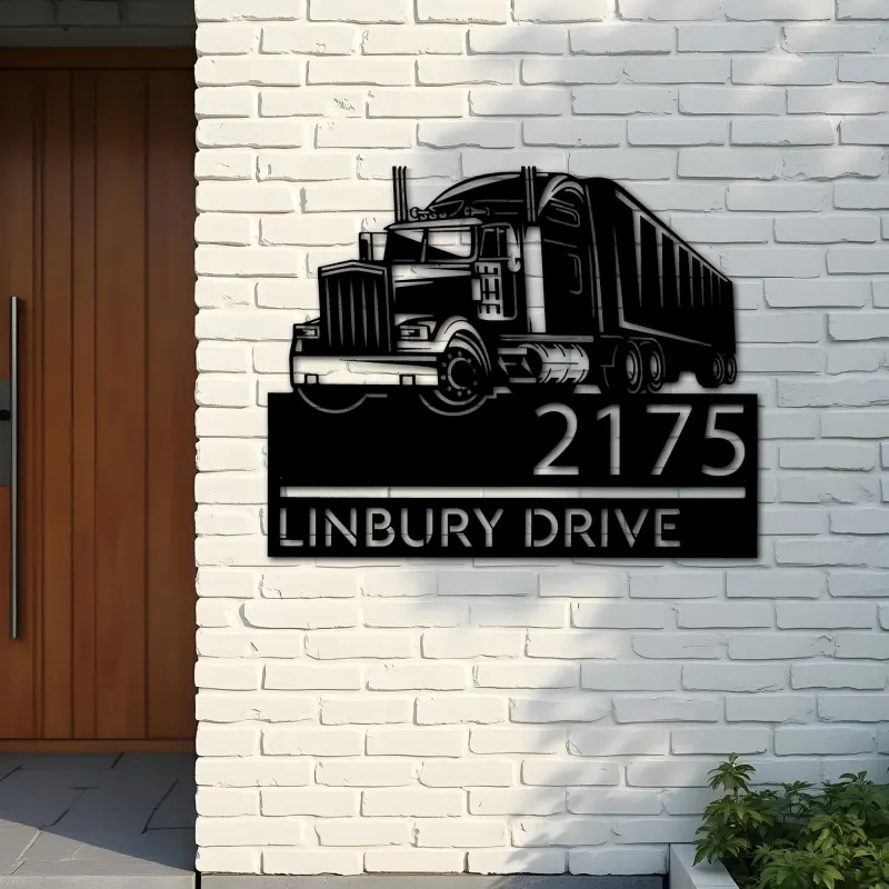 Custom Metal Semi truck driver trucker Metal Address Sign, House number, Outdoor Number Signage, Yard Sign Address Plate