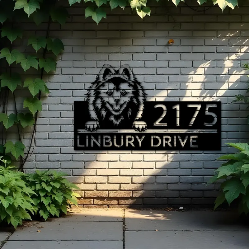 Custom Metal Volpino dog Puppy Metal Address Sign House number Hanging Address Plaque Yard Sign Outdoor decor
