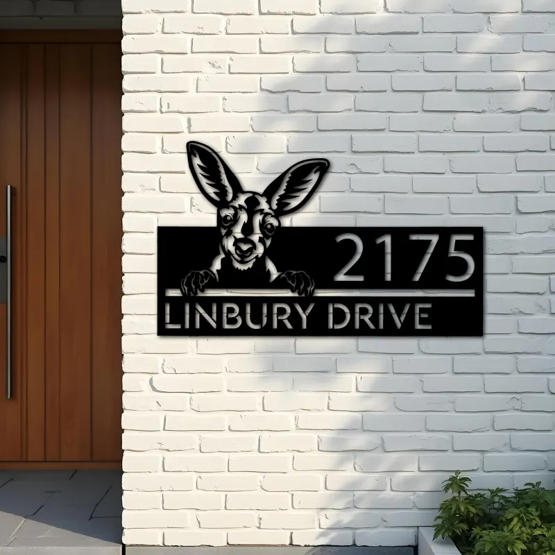 Custom Metal Peeking Kangaroo Wild animal wildlife Metal Address Sign, House number, Outdoor Number Signage, Yard Sign Address Plate