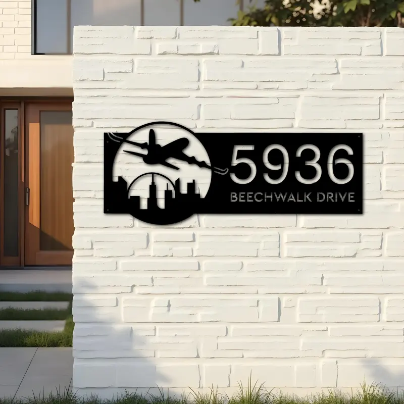 Custom Metal Airplane plane pilot Metal Address Sign, House number, Outdoor Number Signage, Yard Sign Address Plate