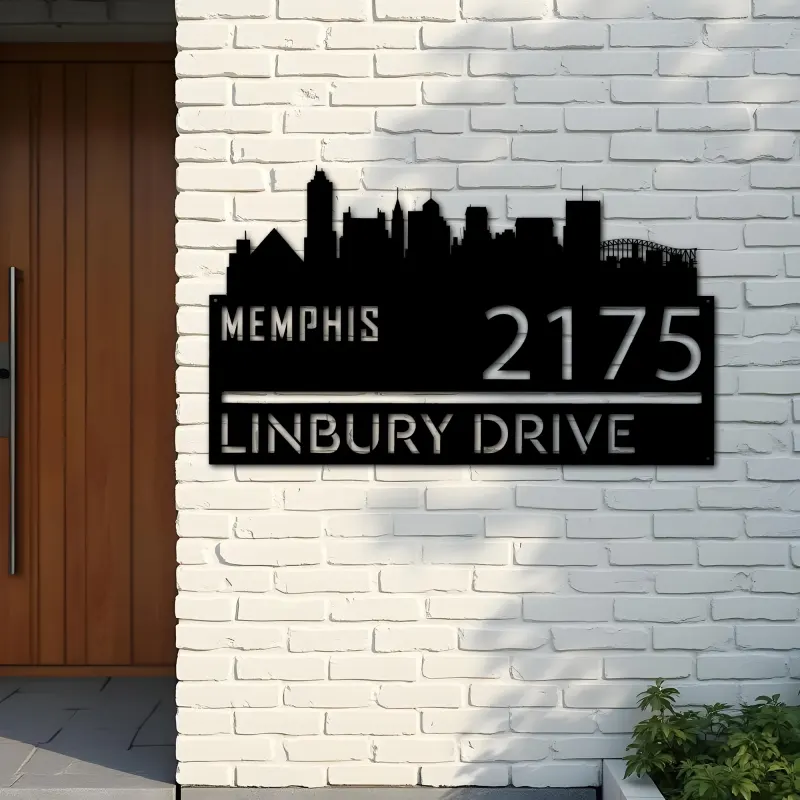 Custom Metal Memphis city skyline Metal Address Sign Hanging Address Plaque house number Yard Outdoor Sign