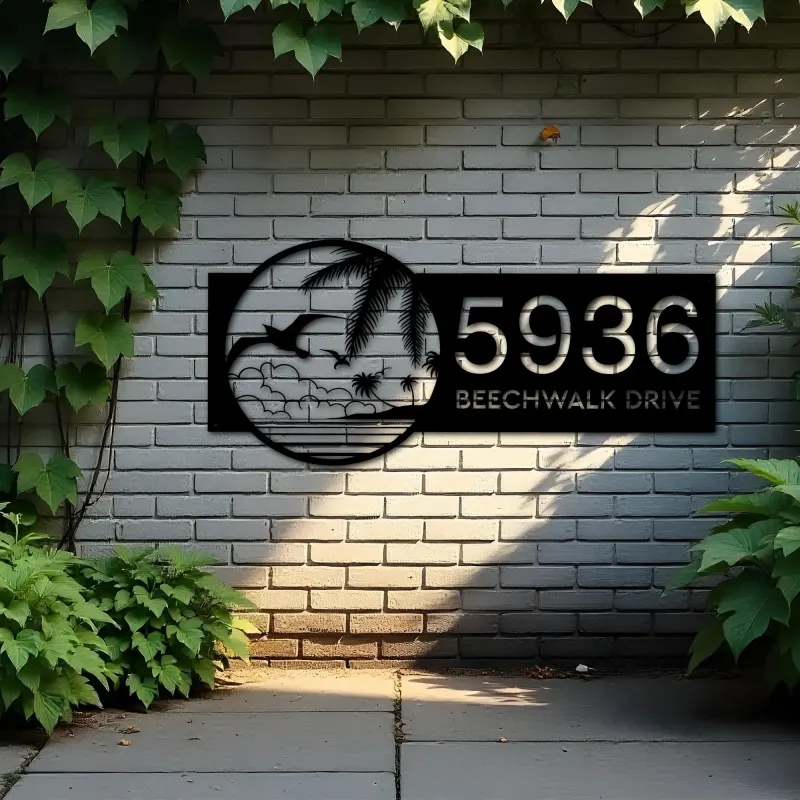 Custom Metal Birds island palm tree Metal Address Sign House number Hanging Address Plaque Yard Sign Outdoor