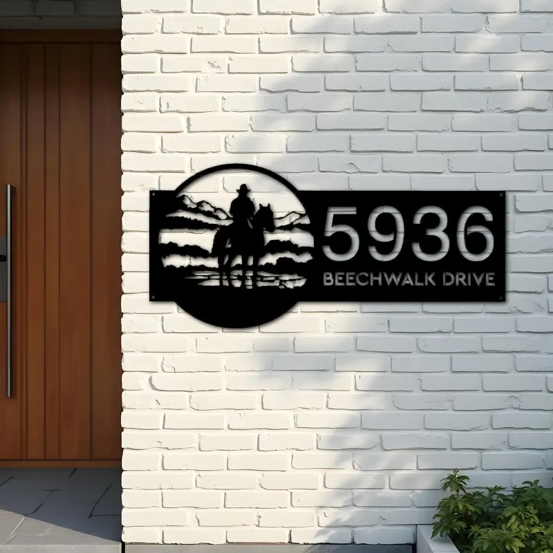Custom Metal Western Cowboy Wild West Metal Address Sign, House number, Outdoor Number Signage, Yard Sign Address Plate