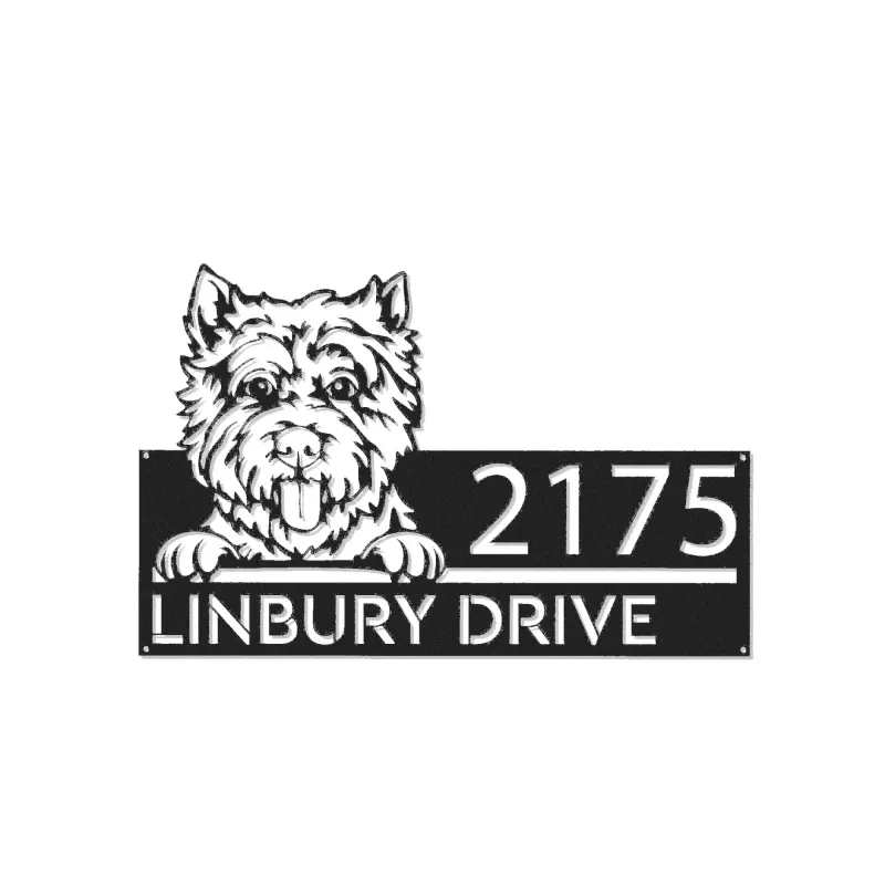 Custom Metal Westie Dog Cute puppy Metal Address Sign House number Hanging Address Plaque Yard Sign Outdoor decor