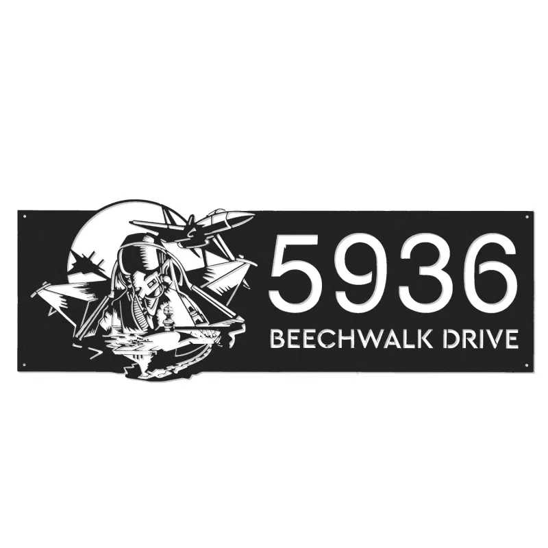 Custom Metal Fighter Pilot Aircraft Carrier Metal Address Sign House number Hanging Address Plaque Yard Sign Outdoor