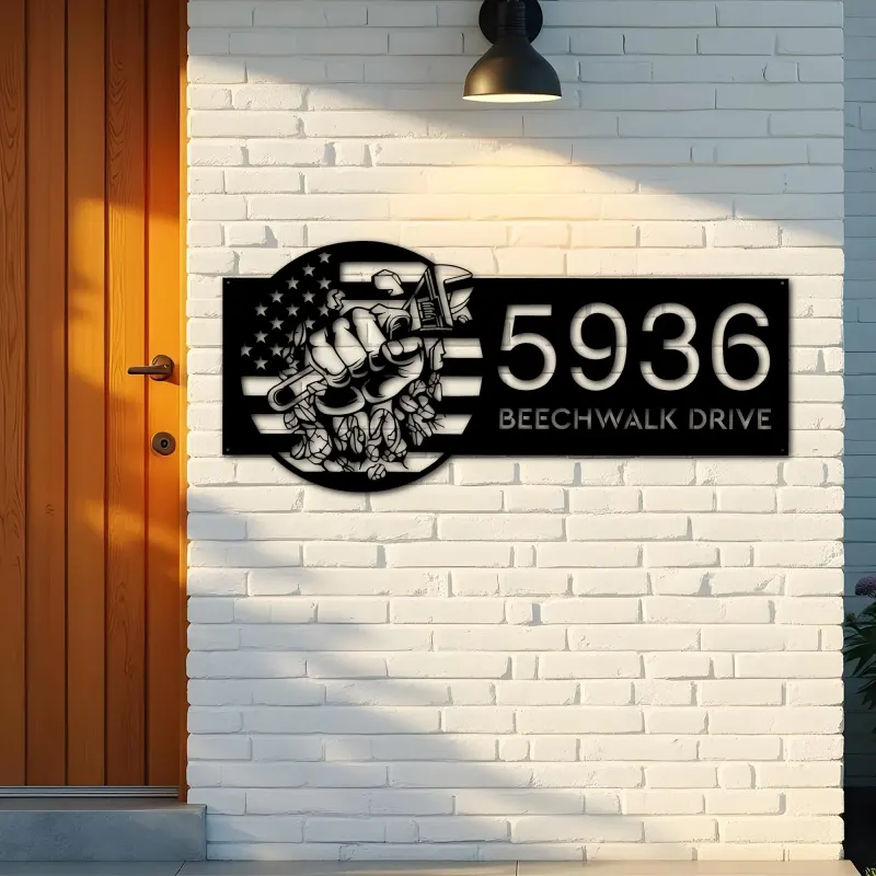 Custom Metal Plumber handyman Metal Address Sign House number Hanging Address Plaque Yard Sign Outdoor