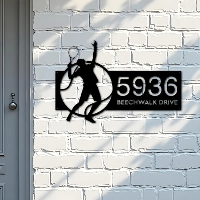 Custom Metal Tennis player Metal Address Sign, House number, Outdoor Number Signage, Yard Sign Address Plate
