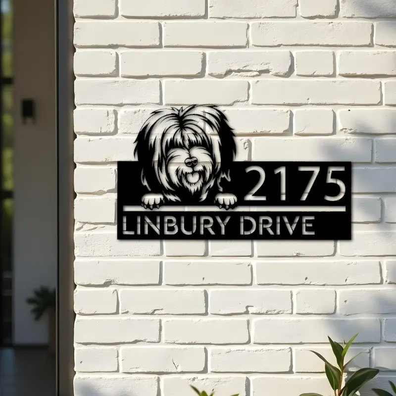 Custom Metal Tibetan Terrier dog Puppy Metal Address Sign House number Hanging Address Plaque Yard Sign Outdoor decor