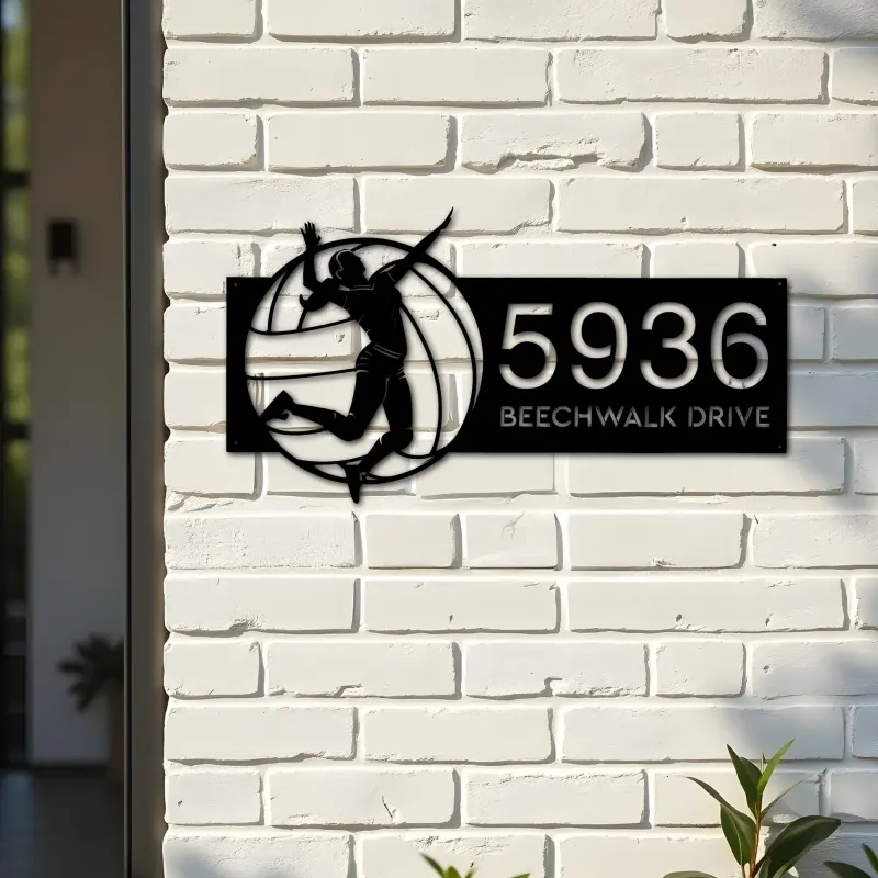 Custom Metal Female volleyball player Metal Address Sign, House number, Outdoor Number Signage, Yard Sign Address Plate