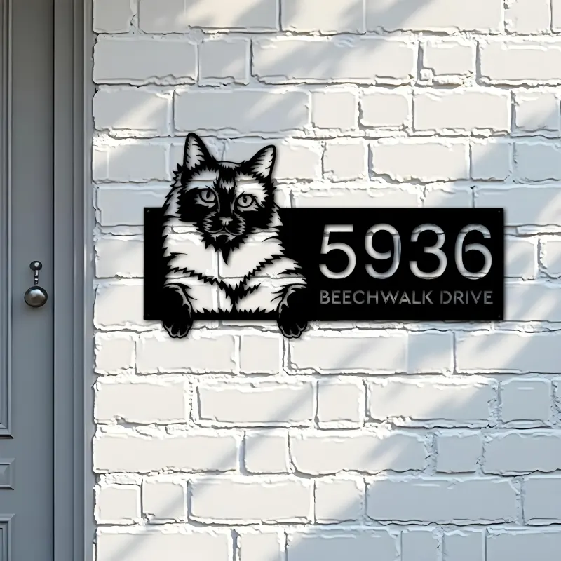 Custom Metal Siamese Cute peeking cat kitten Metal Address Sign, House number, Outdoor Number Signage, Yard Sign Address Plate