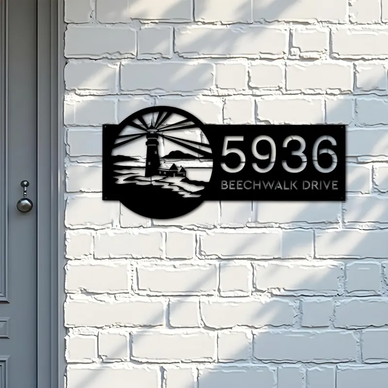Custom Metal Lighthouse Metal Address Sign, House number, Outdoor Number Signage, Yard Sign Address Plate002