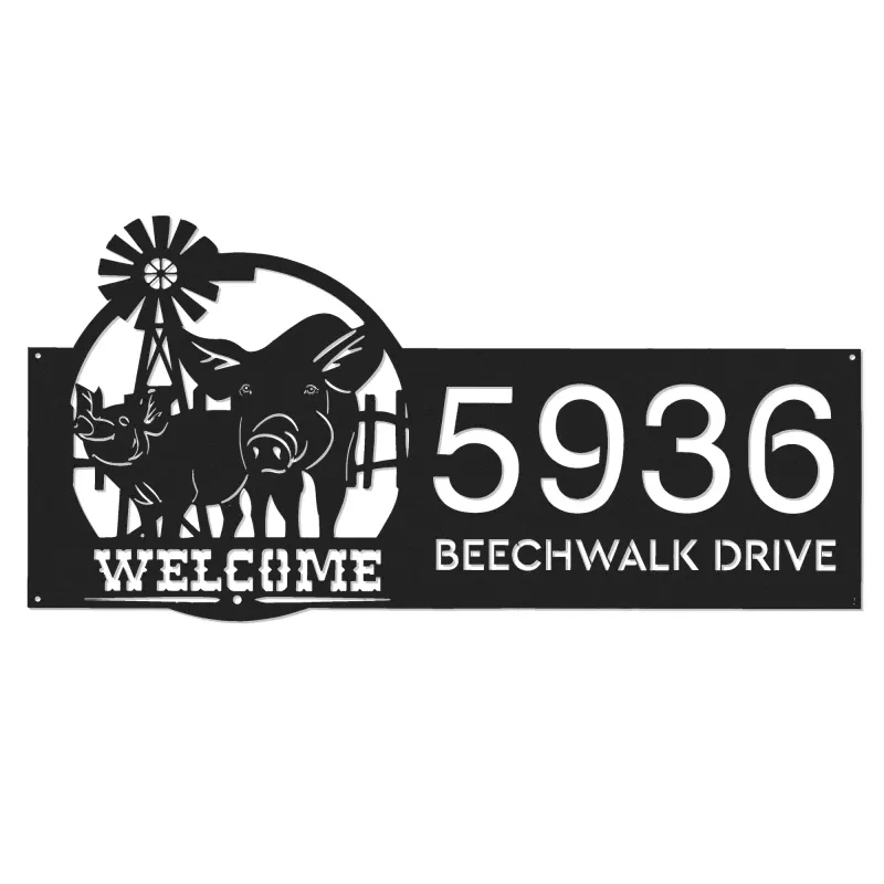 Custom Metal Pigs farmhouse animal ranch Metal Address Sign, House number, Outdoor Number Signage, Yard Sign Address Plate