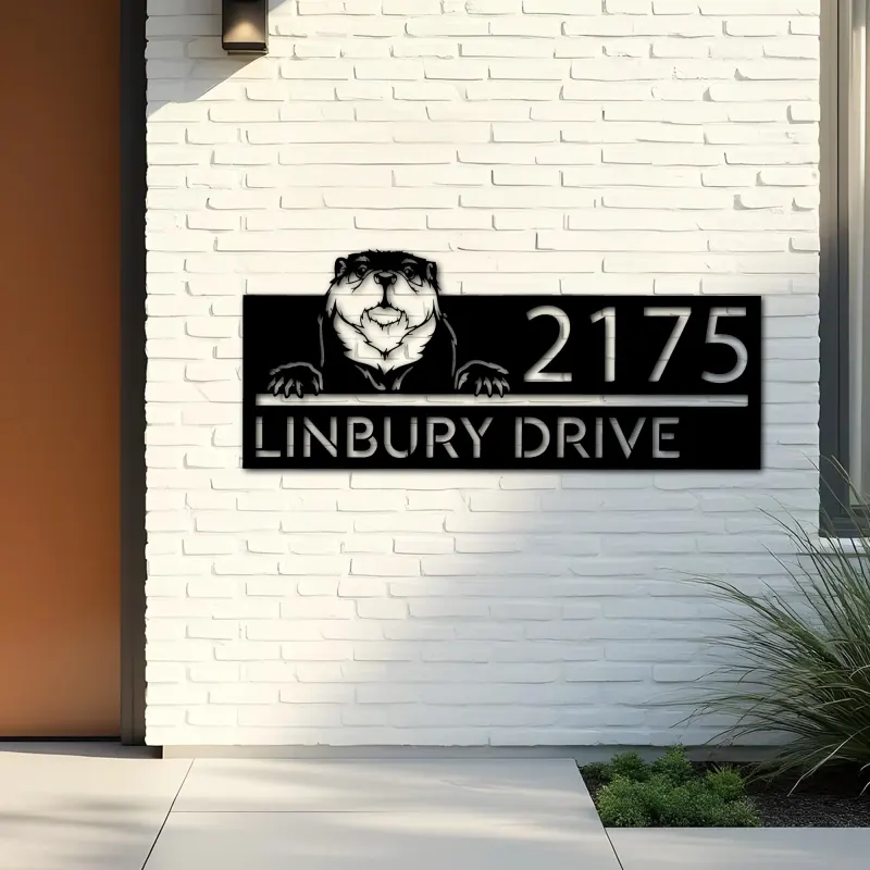 Custom Metal Peeking Otter Wild animal wildlife Metal Address Sign, House number, Outdoor Number Signage, Yard Sign Address Plate