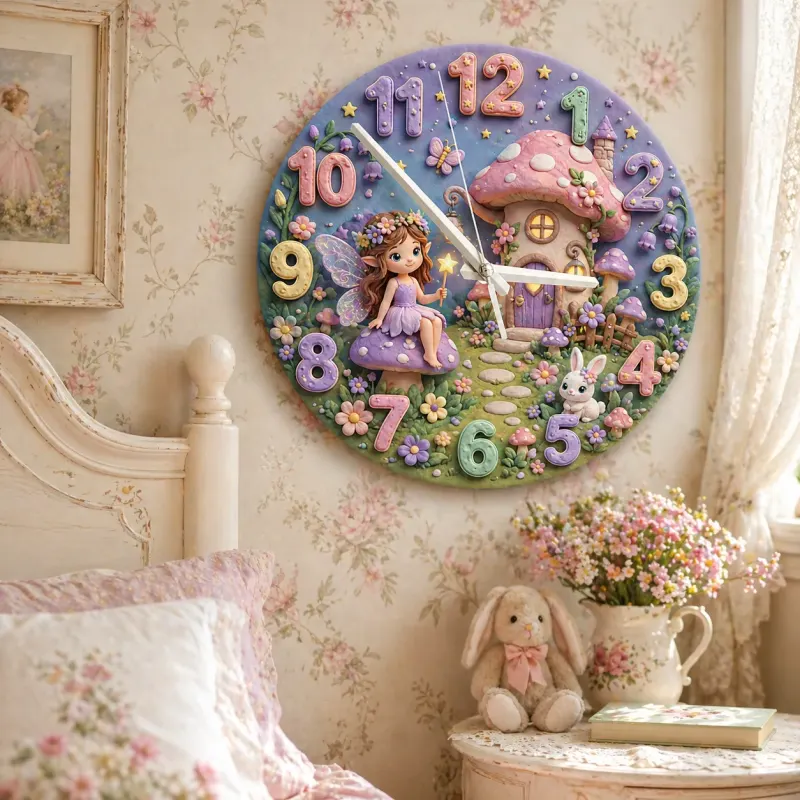 Fairy Mushroom House Kids Room Wall Clock