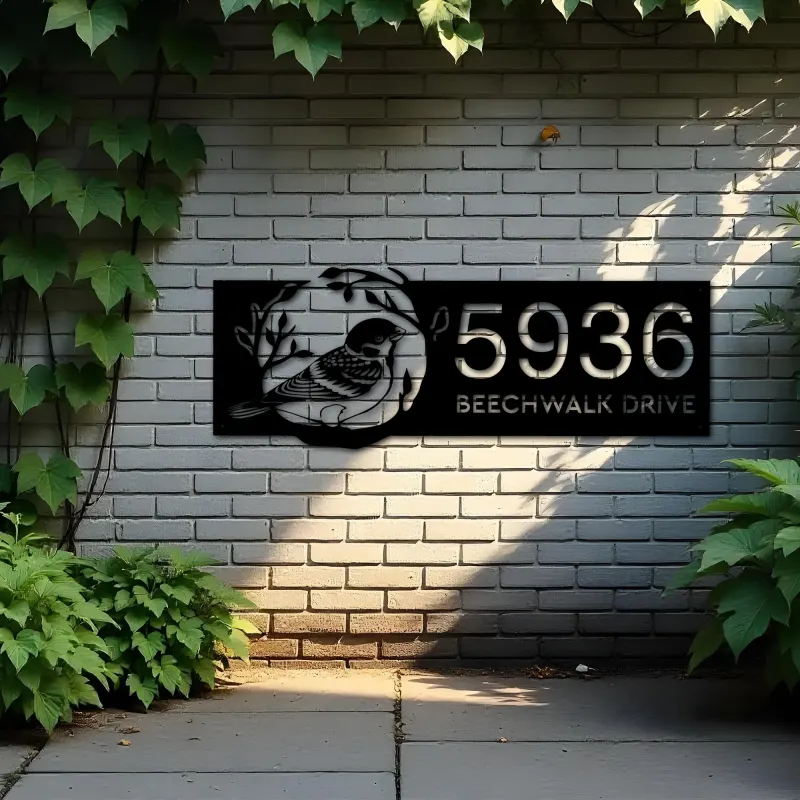 Custom Metal Bird on tree branch Metal Address Sign, House number, Outdoor Number Signage, Yard Sign Address Plate