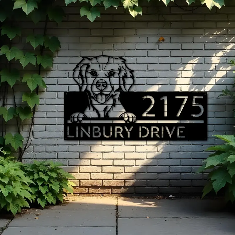 Custom Metal Brittany spaniel dog cute puppy Metal Address Sign House number Hanging Address Plaque Yard Sign Outdoor decor
