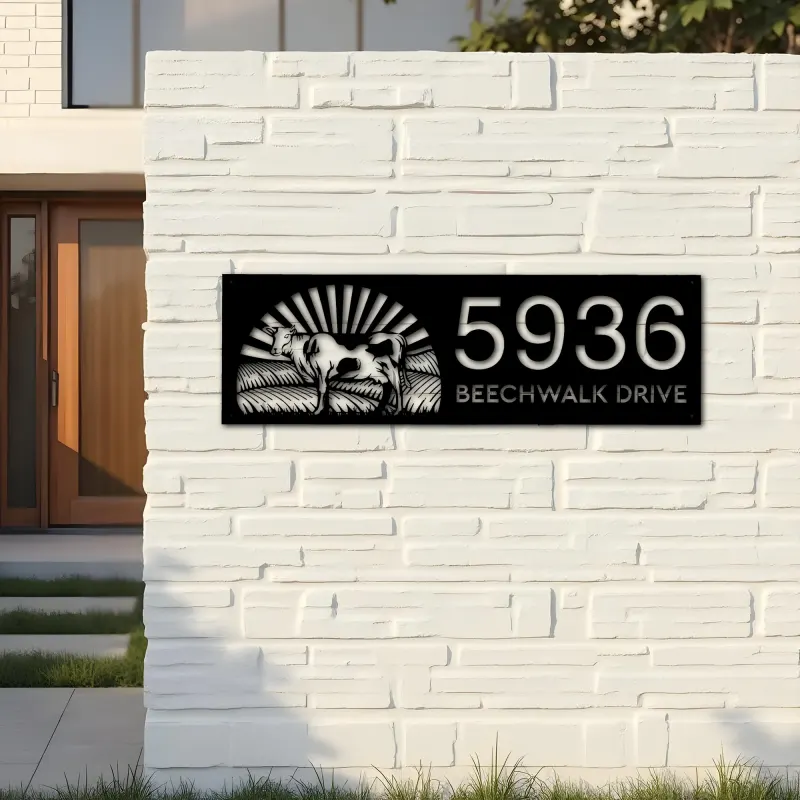 Custom Metal Cow farm ranch Metal Address Sign, House number, Outdoor Number Signage, Yard Sign Address Plate