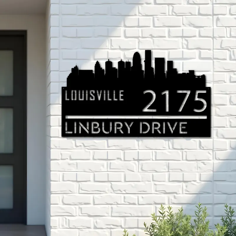 Custom Metal Louisville city skyline Metal Address Sign Hanging Address Plaque house number Yard Outdoor Sign