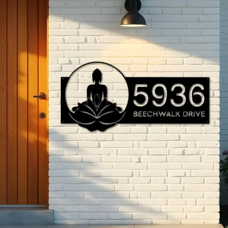Custom Metal Zen Lotus Buddha Metal Address Sign, House number, Outdoor Number Signage, Yard Sign Address Plate