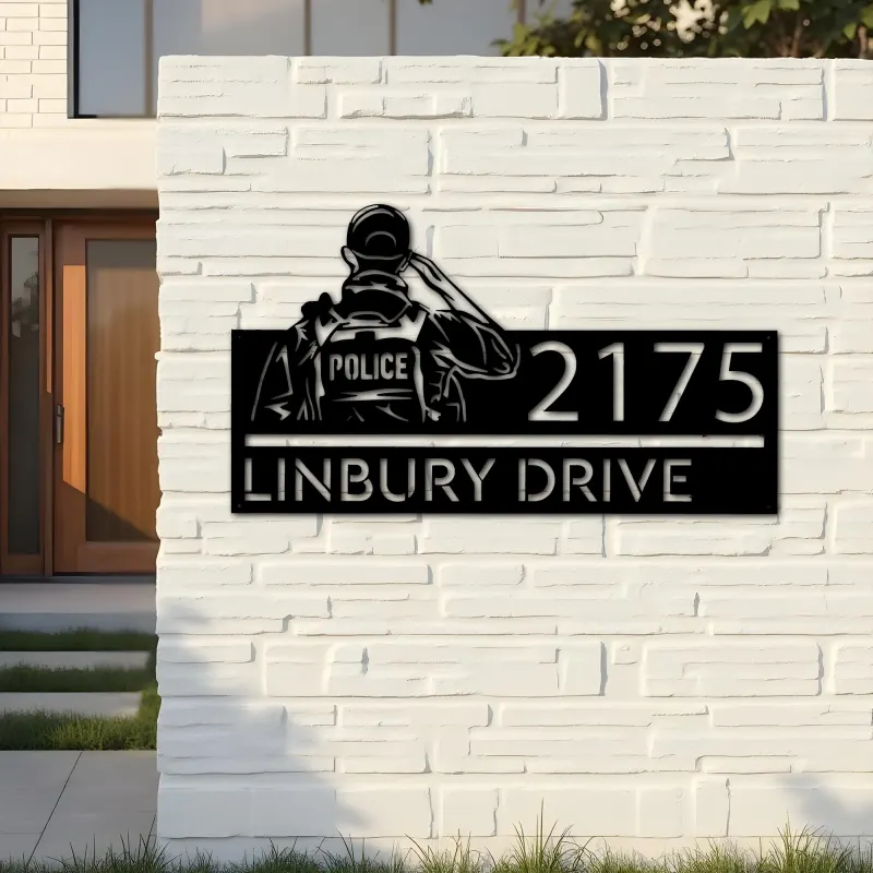 Custom Metal Police officer policeman Metal Address Sign, House number, Outdoor Number Signage, Yard Sign Address Plate