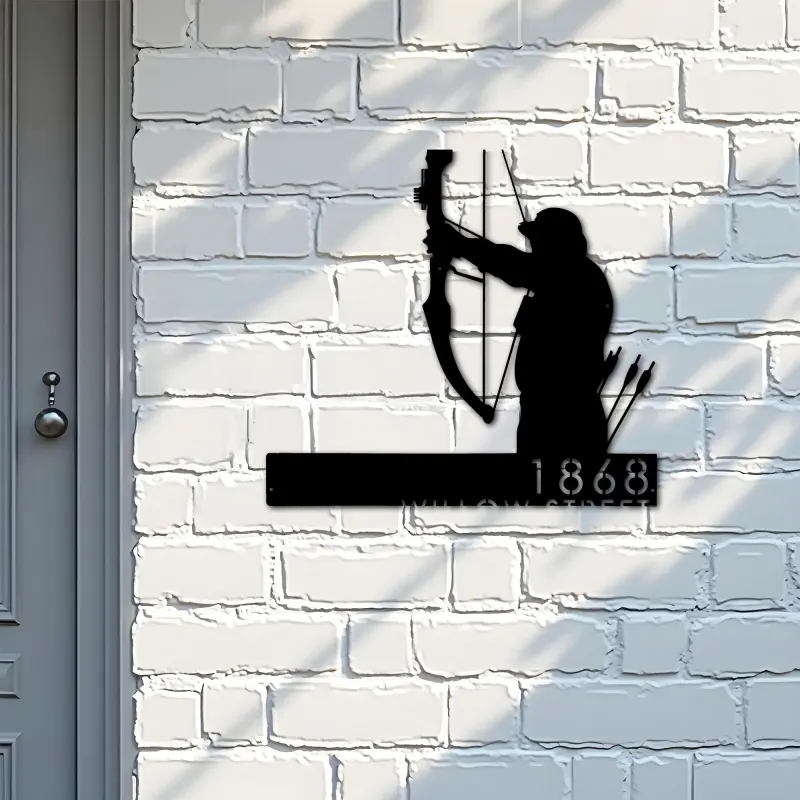 Custom Metal Bow hunting Bowhunter Archer Metal Address Sign Custom Hanging Address Plaque Yard Sign Outdoor Sign