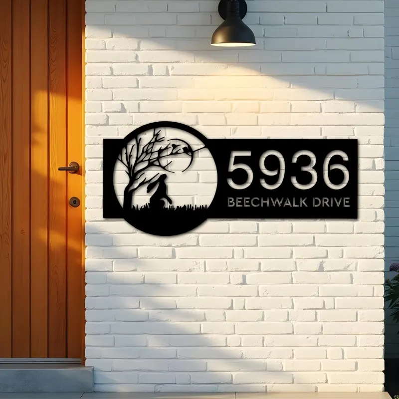 Custom Metal Hare Metal Address Sign, House number, Outdoor Number Signage, Yard Sign Address Plate002