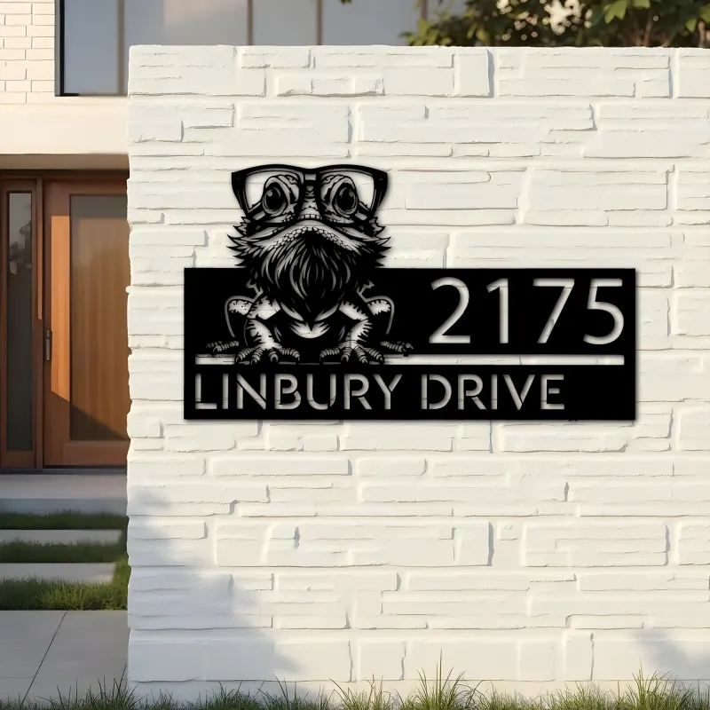 Custom Metal Bearded Dragon Metal Address Sign, House number, Outdoor Number Signage, Yard Sign Address Plate