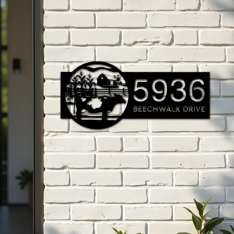 Custom Metal Cow Farm house Ranch Metal Address Sign, House number, Outdoor Number Signage, Yard Sign Address Plate