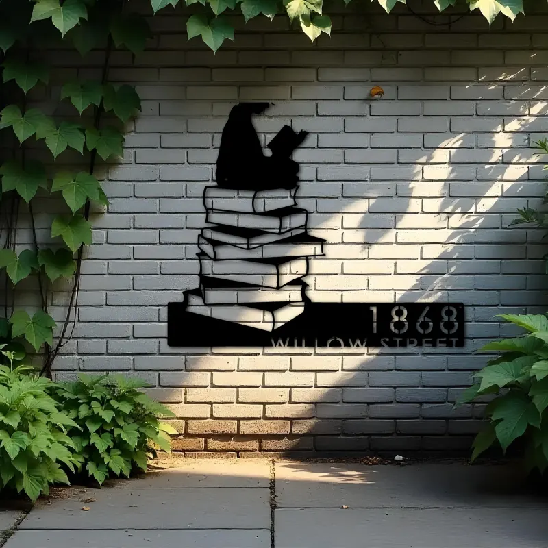 Custom Metal Girl Reading Book Book Lover Metal Address Sign, House number, Outdoor Number Signage, Yard Sign Address Plate