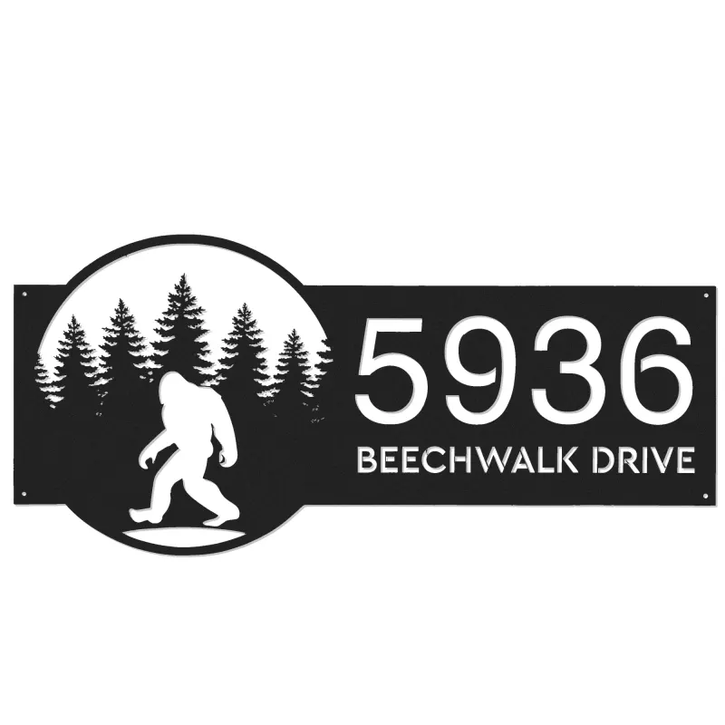 Custom Metal Bigfoot Sasquatch forest Metal Address Sign, House number, Outdoor Number Signage, Yard Sign Address Plate