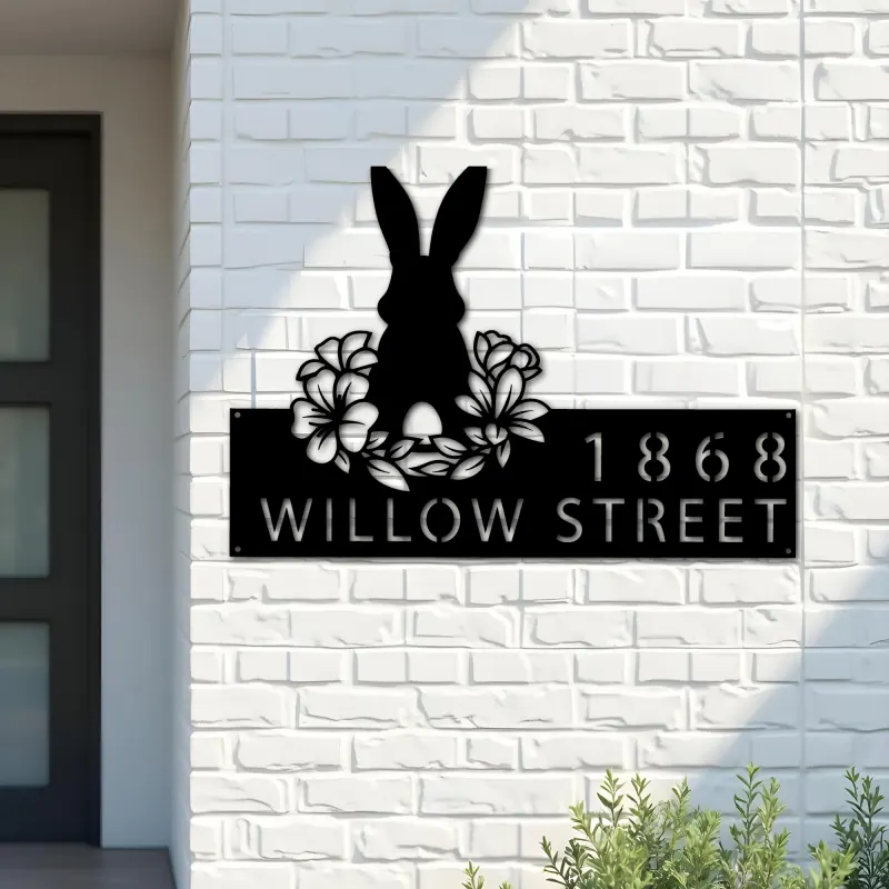 Custom Metal Rabbit Easter egg Bunny Metal Address Sign, House number, Outdoor Number Signage, Yard Sign Address Plate