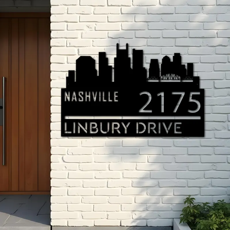 Custom Metal Nashville city skyline Metal Address Sign Hanging Address Plaque house number Yard Outdoor Sign