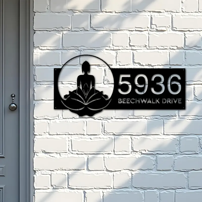 Custom Metal Zen Lotus Buddha Metal Address Sign, House number, Outdoor Number Signage, Yard Sign Address Plate