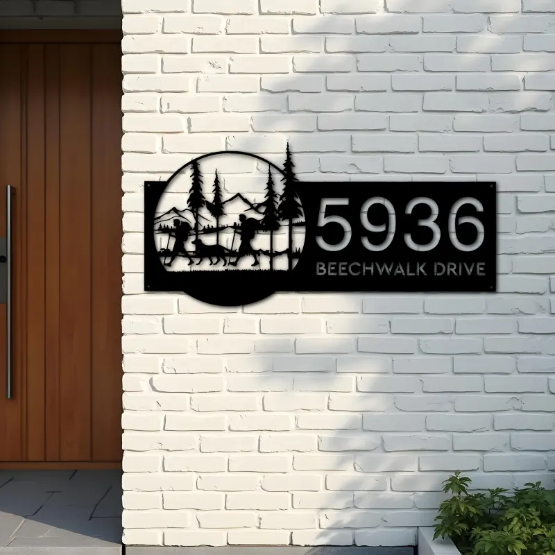 Custom Metal Camping Camper Hiking Hiker Mountain Metal Address Sign, House number, Outdoor Number Signage, Yard Sign Address Plate