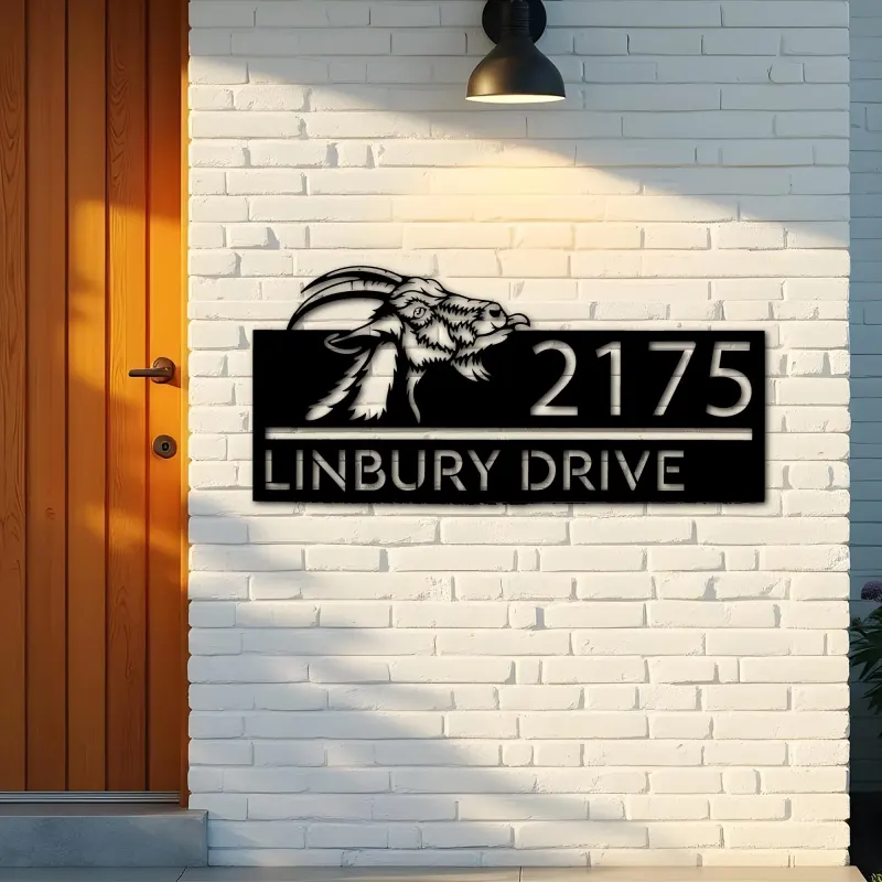 Custom Metal Peeking Goat farm animal ranch Metal Address Sign, House number, Outdoor Number Signage, Yard Sign Address Plate