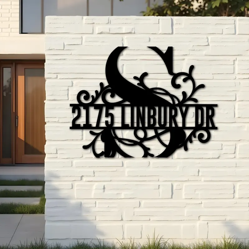 Custom Metal Floral Monogram Split Letter S Metal Address Sign House number Hanging Address Plaque Yard Sign Outdoor decor