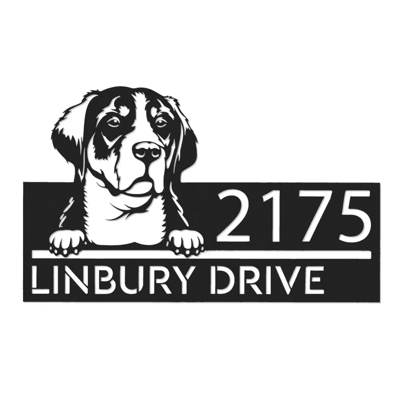 Custom Metal Great swiss mountain dog Puppy Metal Address Sign House number Hanging Address Plaque Yard Sign Outdoor decor