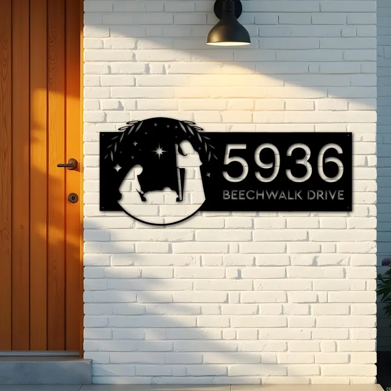Custom Metal Nativity scene Christian Jesus God Metal Address Sign, House number, Outdoor Number Signage, Yard Sign Address Plate