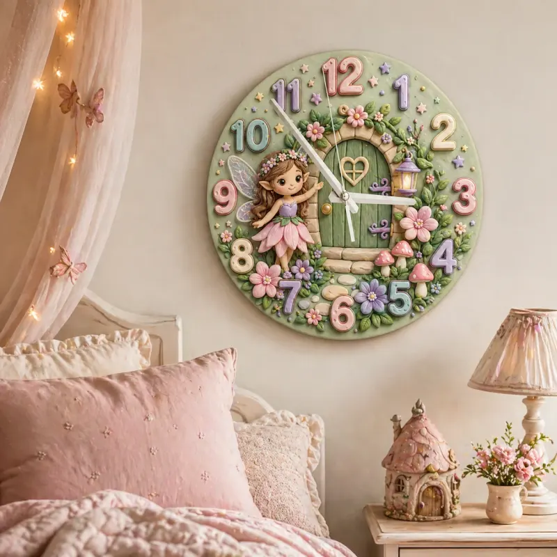Whimsical Fairy Garden Kids Room Wall Clock