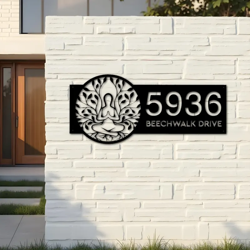 Custom Metal Tree Of Life yoga Metal Address Sign, House number, Outdoor Number Signage, Yard Sign Address Plate