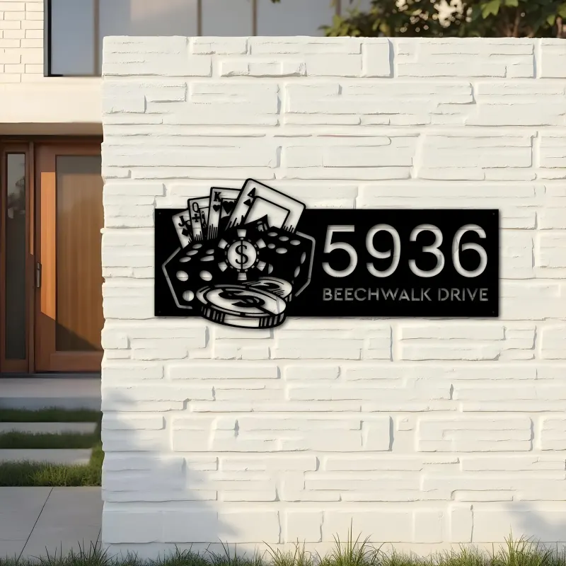 Custom Metal Casino poker Metal Address Sign Custom House number Hanging Address Plaque Yard Sign Outdoor