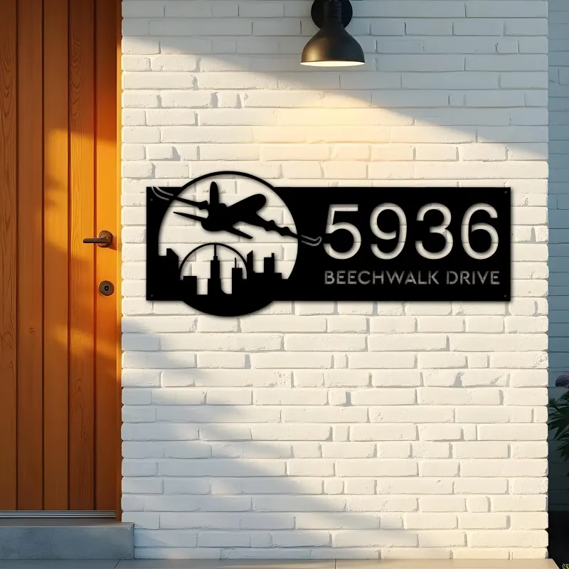 Custom Metal Airplane plane pilot Metal Address Sign, House number, Outdoor Number Signage, Yard Sign Address Plate