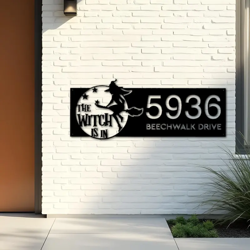 Custom Metal The witch is in halloween Metal Address Sign, House number, Outdoor Number Signage, Yard Sign Address Plate