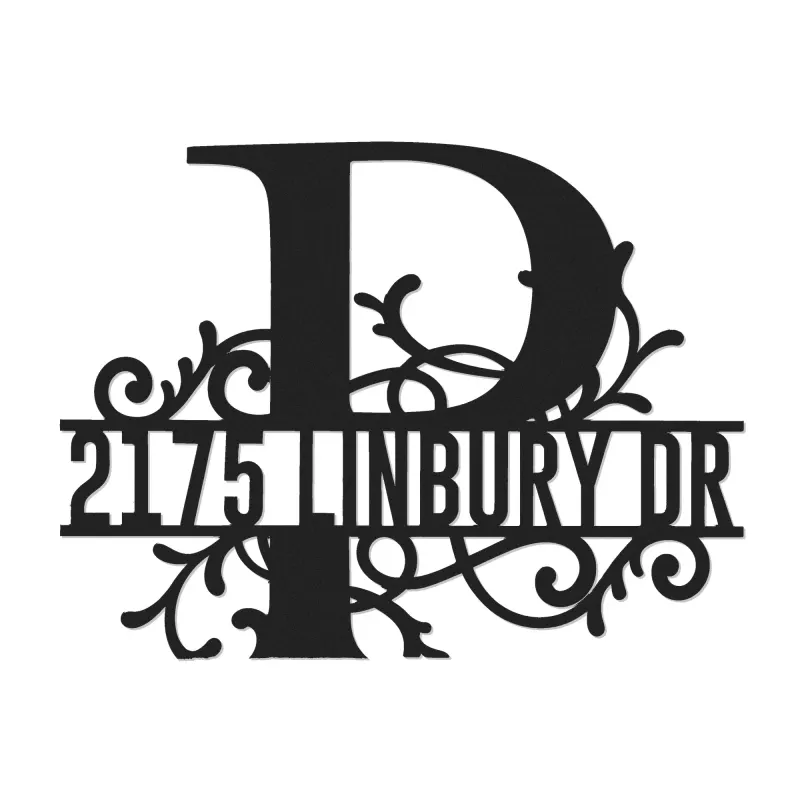 Custom Metal Floral Monogram Split Letter P Metal Address Sign House number Hanging Address Plaque Yard Sign Outdoor decor