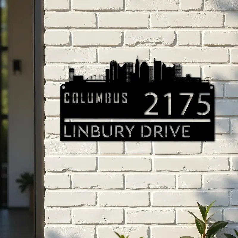 Custom Metal Columbus city skyline Metal Address Sign Hanging Address Plaque house number Yard Outdoor Sign
