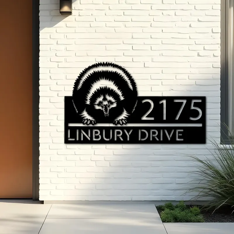 Custom Metal Peeking Echidna Wild animal wildlife Metal Address Sign, House number, Outdoor Number Signage, Yard Sign Address Plate